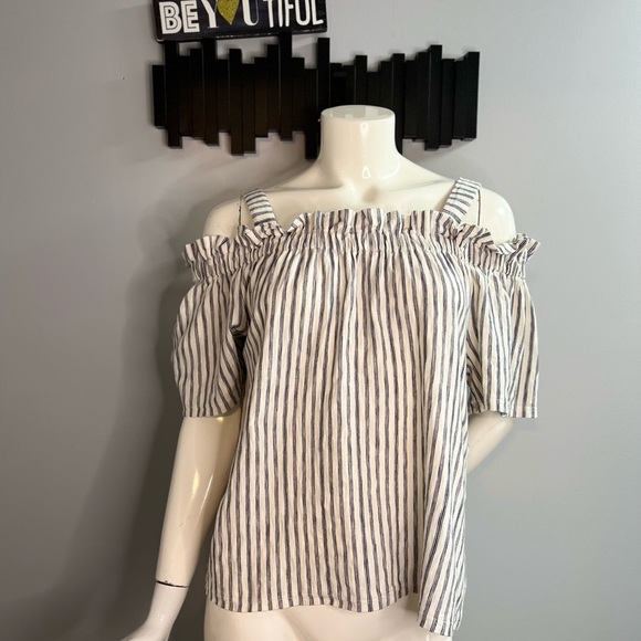 Lucky Brand Womens Size Medium OffShoulder Stripe Top Blue White - Picture 3 of 7